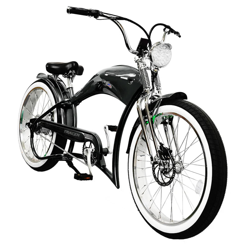 Tracer Bikes | Tracer Twenty5 DS 500W 26" Dual Springer Cruiser E-Bike with Shimano 7-Speed, Disc Brakes | Chico USA, Inc.