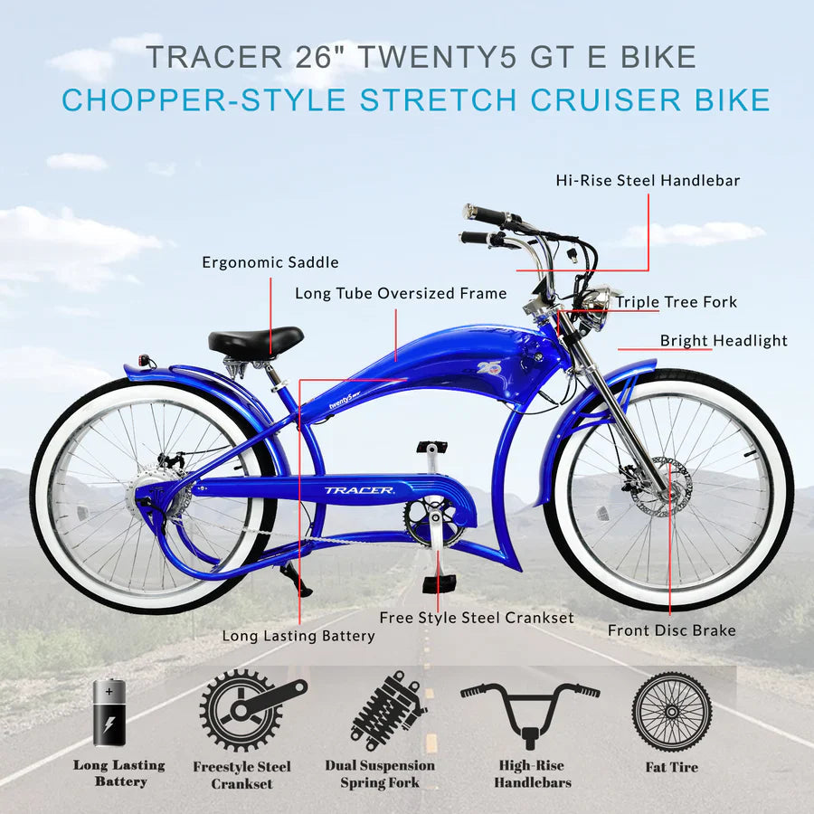 Tracer Bikes | Tracer Twenty5 GT 500W 26" CRUISER E-BIKE | Chico USA, Inc.