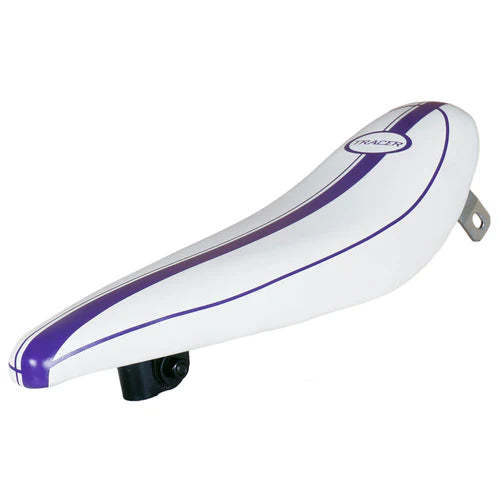 Tracer Bikes | Tracer SD-AF-3022-20 Lowrider Banana Saddle, White & Purple, 17.7" x 5.5" | Chico USA, Inc.