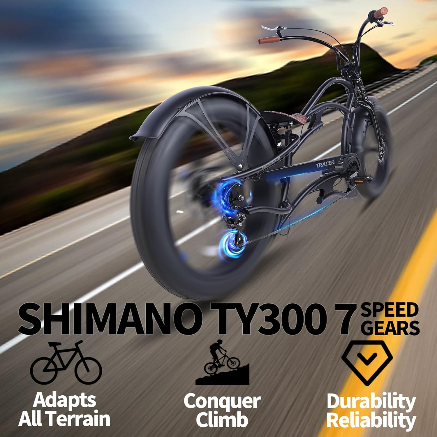 Tracer Raider Pro DS 26" 7-Speed Chopper Style Stretch Cruiser Bike - Chico USA, Inc.