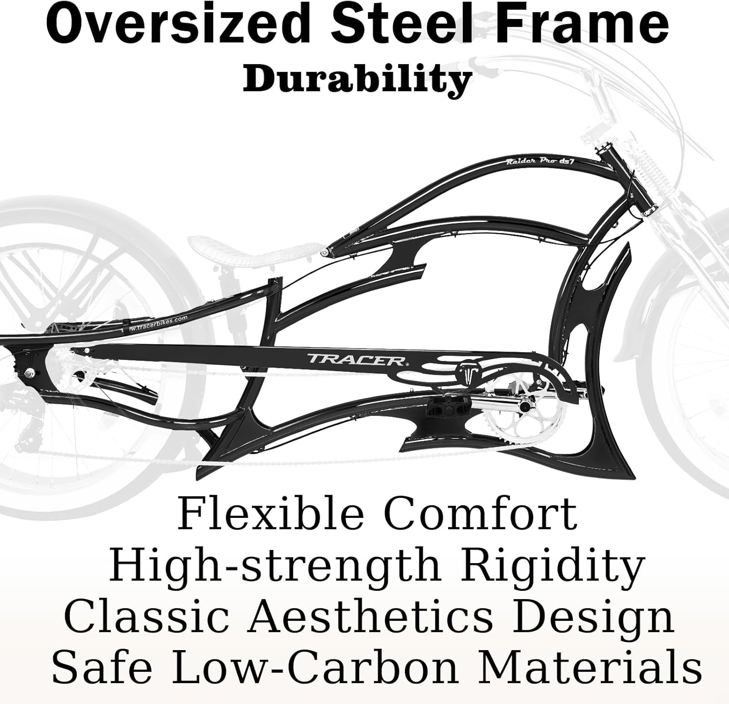 Tracer Raider Pro DS 26" 7-Speed Chopper Style Stretch Cruiser Bike - Chico USA, Inc.