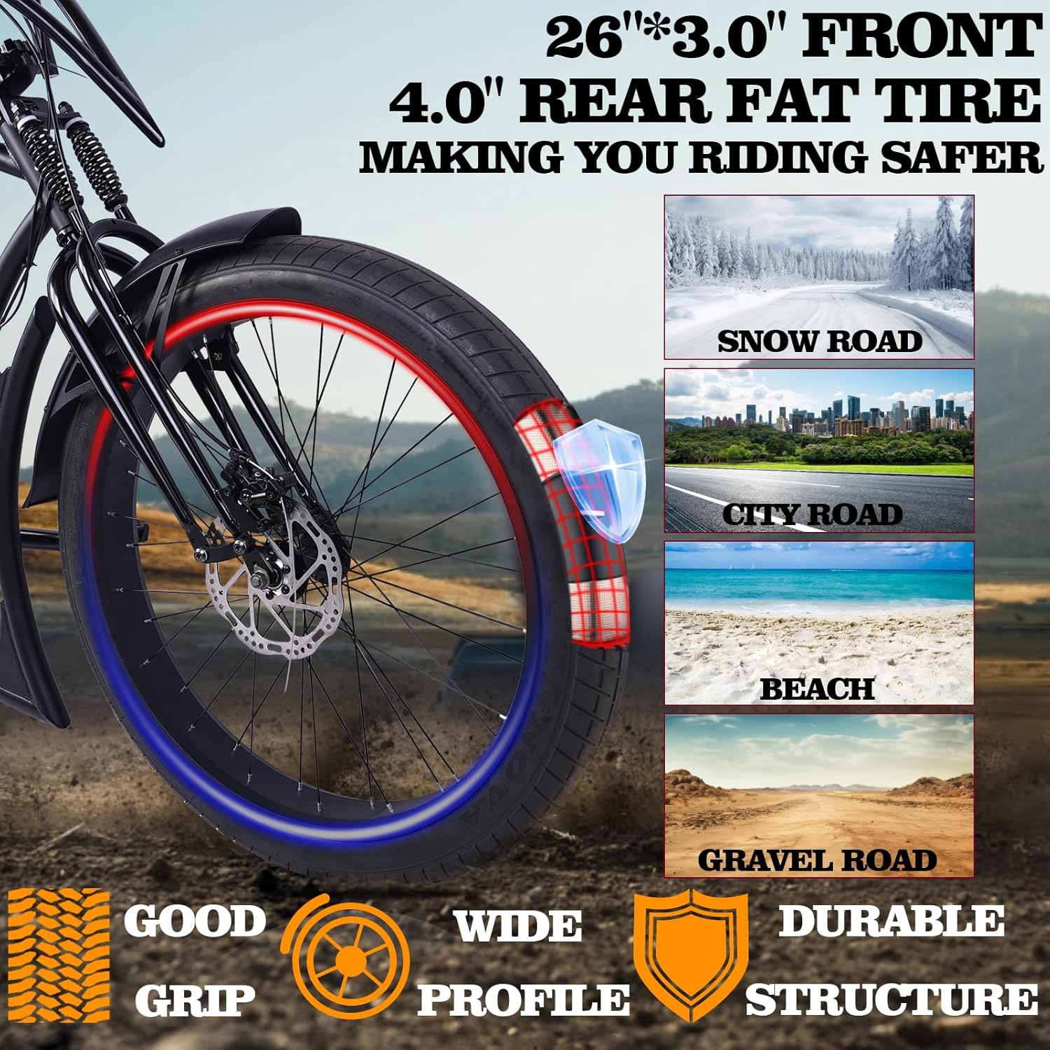 Tracer Raider Pro DS 26" 7-Speed Chopper Style Stretch Cruiser Bike - Chico USA, Inc.