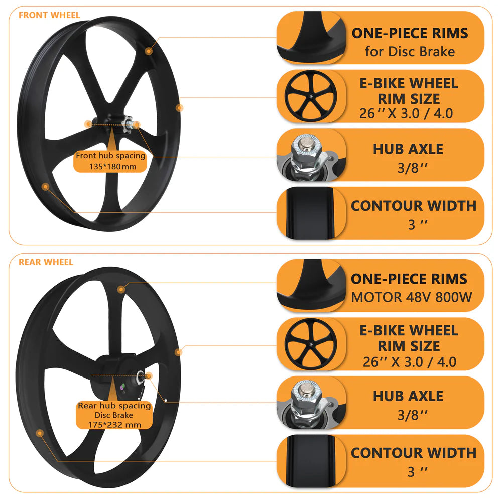 Tracer Bikes | Tracer WH-EDS-A4248800 E-Bike Wheel Set with 800W 48V Motor, Disc Brake Compatible, Black & White |  Chico USA, Inc.