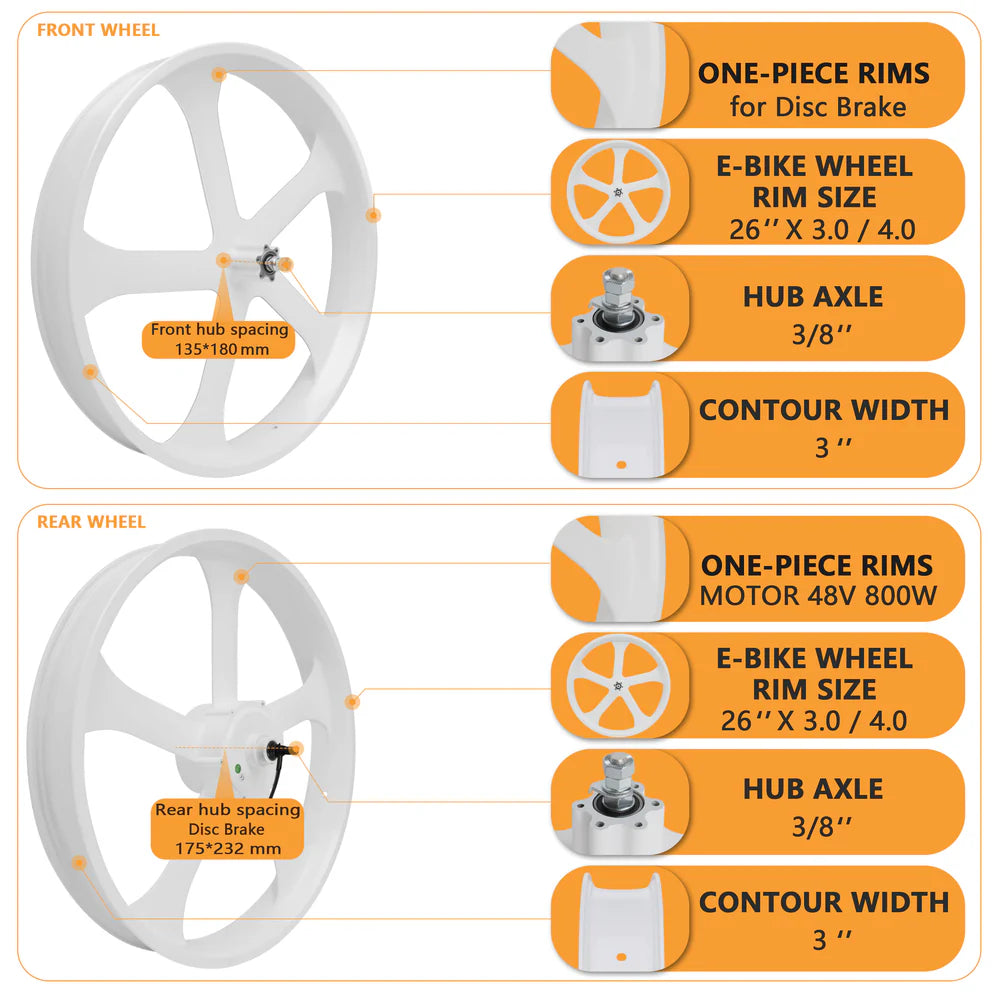 Tracer Bikes | Tracer WH-EDS-A4248800 E-Bike Wheel Set with 800W 48V Motor, Disc Brake Compatible, Black & White |  Chico USA, Inc.