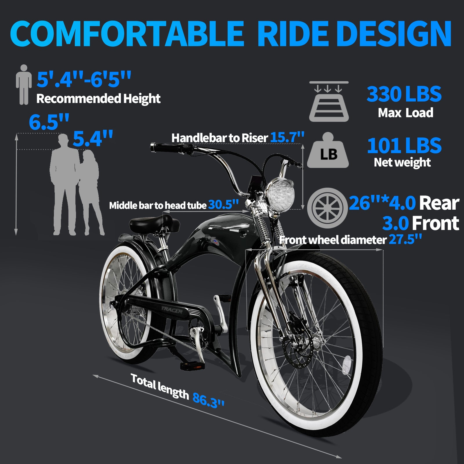 Tracer Twenty5 DS 500W Chopper Cruiser E-Bike - Chico USA, Inc.