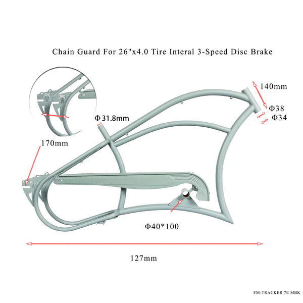 Tracer Bikes | Tracer FM-Harman 3D 26" Stretch Cruiser Steel Frame with Chain Guard for 26"x4.0 Tire, Internal 3-Speed, Disc Brake |  Chico USA, Inc.