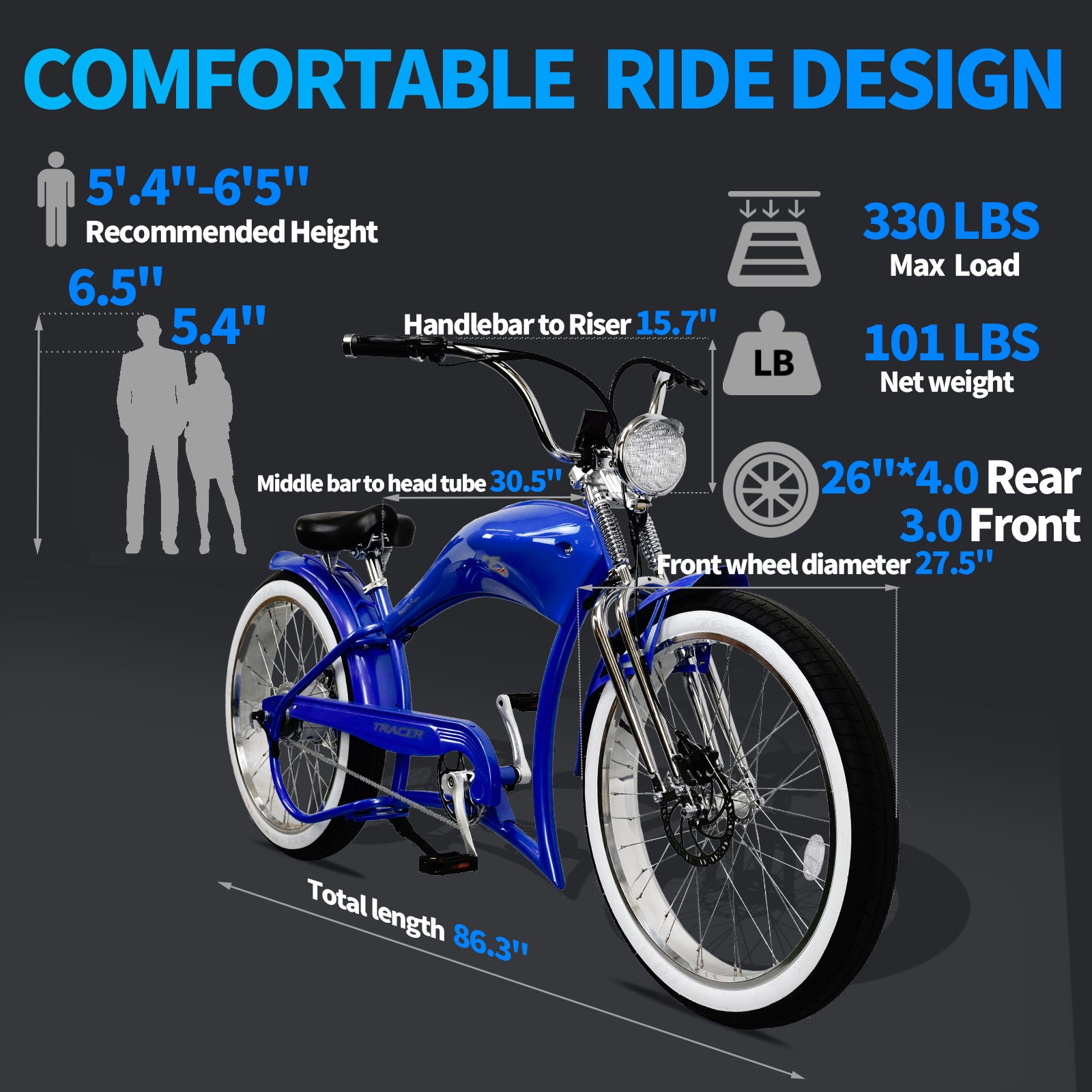 Tracer Twenty5 DS 500W Chopper Cruiser E-Bike - Chico USA, Inc.
