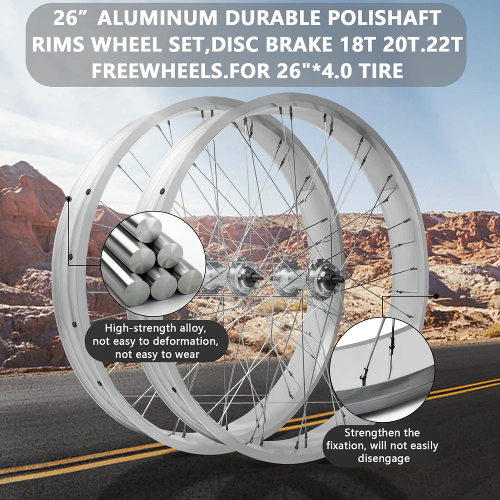 Tracer Bikes | Tracer WH-T952636D7 26" 7-Speed Fat Tire Wheel Set, Disc Brake Compatible, Black and Polished |  Chico USA, Inc.