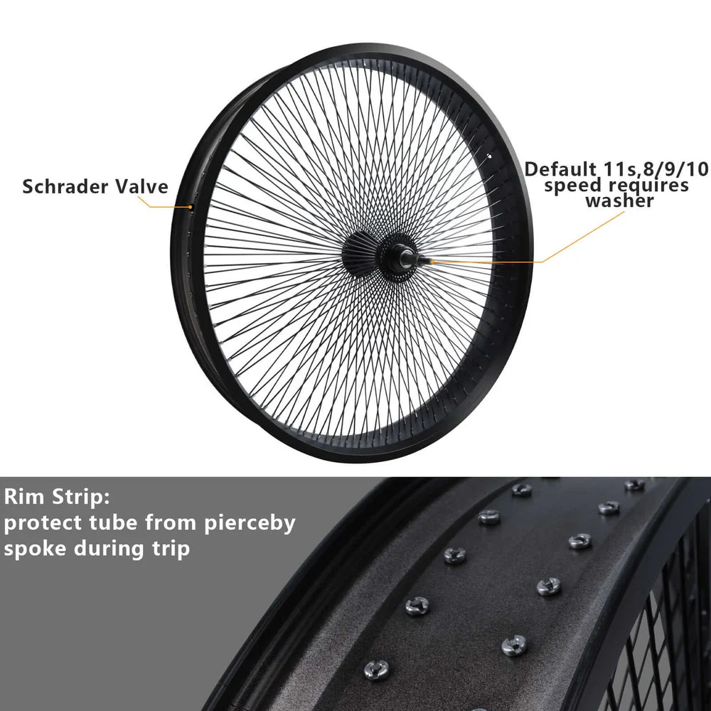 Tracer Bikes | Tracer WH-TR7526140D7 26" Fat Tire Wheelset, 7-Speed, Disc Brake, Black and Polish | Chico USA, Inc.