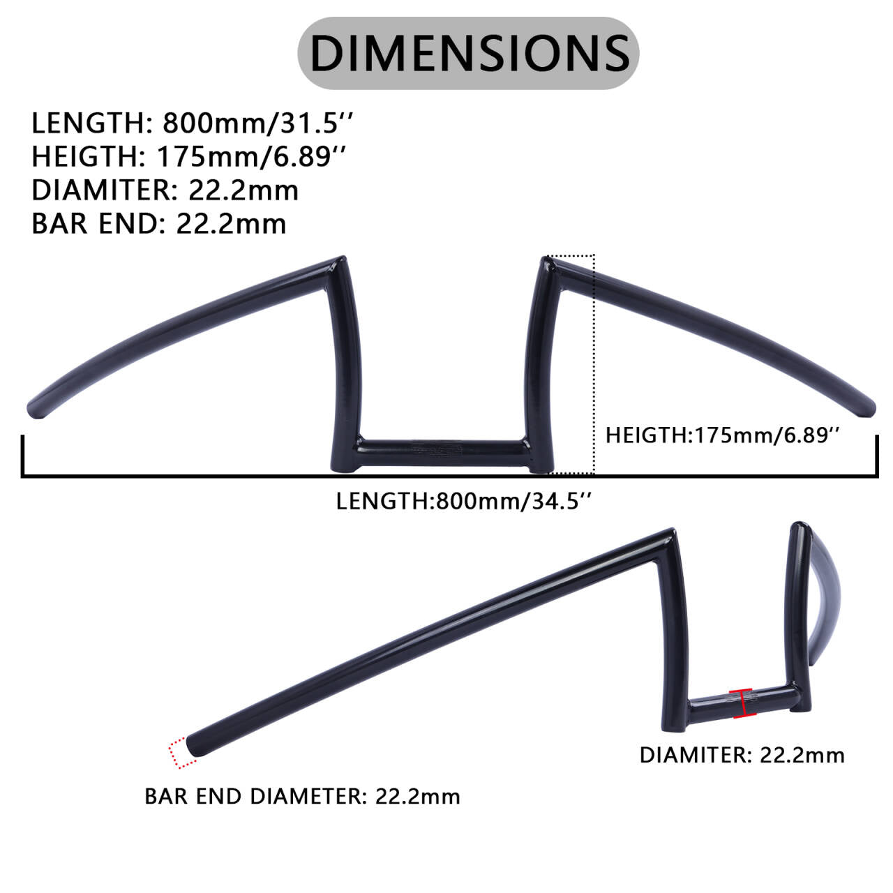 Chico HB-TB-W800-175 W-type Steel Handlebar 800*175*22.2mm*1.6T - Chico USA, Inc.