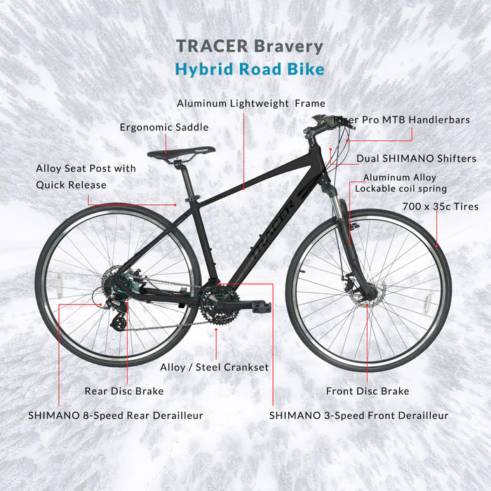 Tracer Bikes | Tracer Bravery DX 700C Hybrid Bike, Aluminum Frame, Shimano 24-Speed, Disc Brakes, Multiple Colors | Chico USA, Inc.