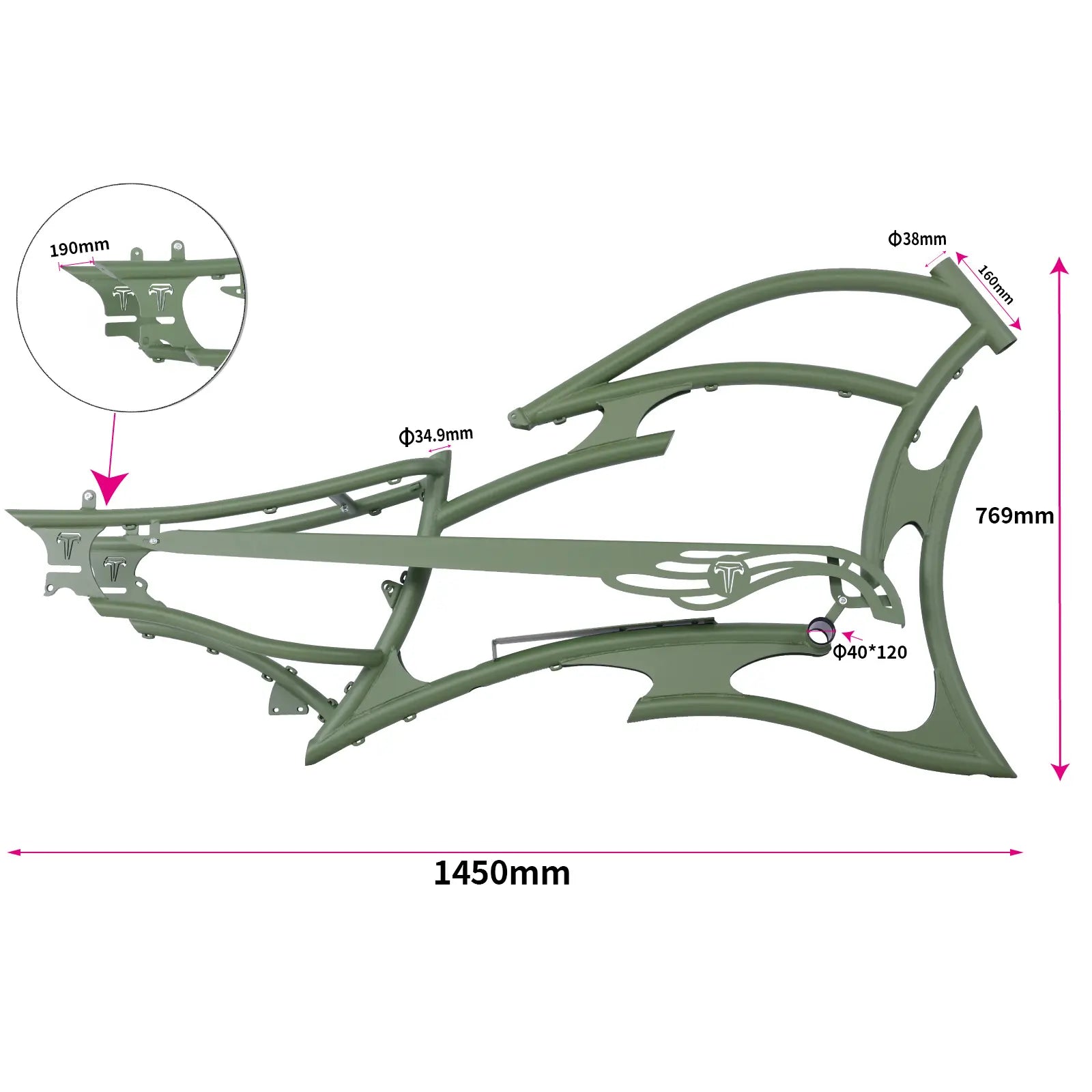 FM-RAPTOR 26" Stretch Chopper for 7-speed 26’"x3.0, 4.0 Ebike Frame - Chico USA, Inc.