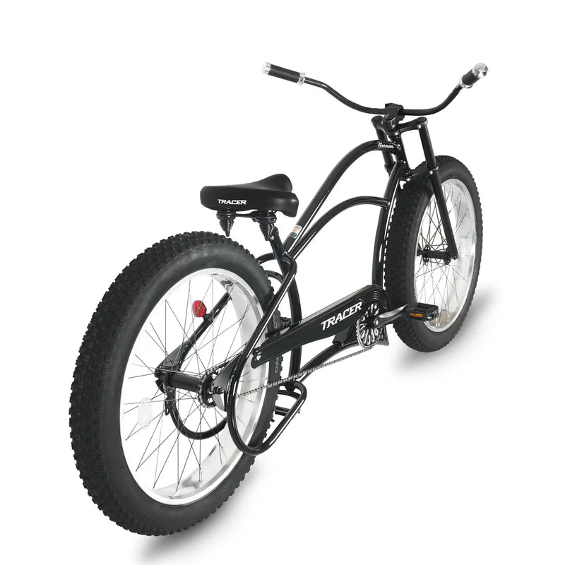 Tracer Bikes | Tracer Harman GT 26" Chopper Cruiser Bike – 26" Fat Tire Stretch Frame, Single Speed, Hi-Ten Steel, Black Matte & Black | Chico USA, Inc.