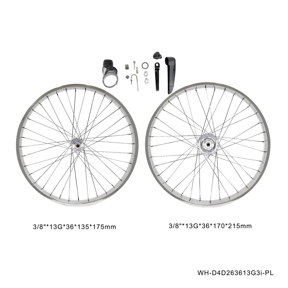 Tracer Bikes | Tracer WH-D4D263613D3i-PL 26" Internal 3 Speed Double Polished Fat Rim Wheelset, Disc Brake Compatible | Chico USA, Inc.