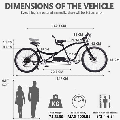 Micargi Aloha 26" Tandem Electric Beach Cruiser Bike – 500W