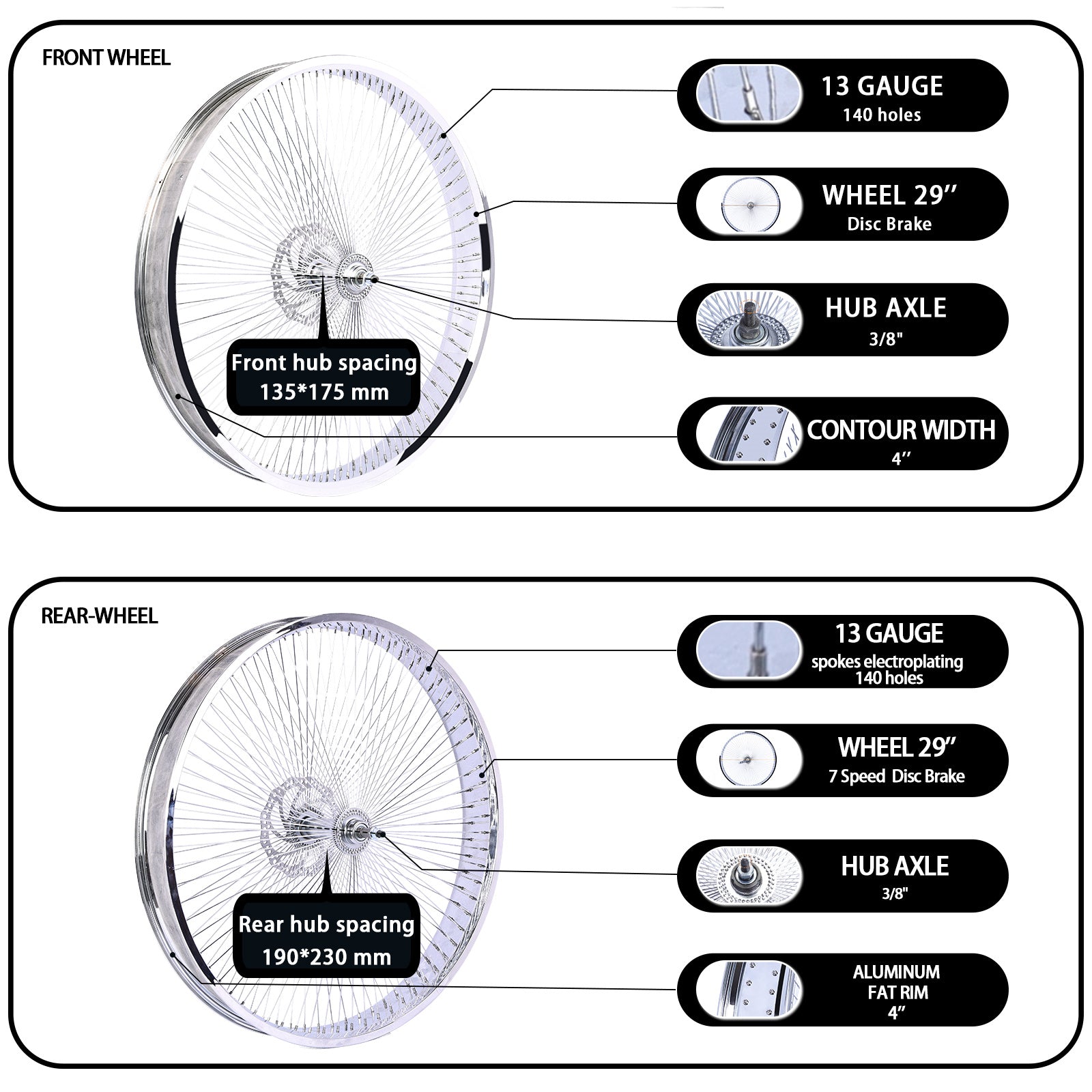 Chico WH-TH7529140D7-CP Bike Chrome Wheel Set for 29"*3" with 7-speed Disc Brake - Chico USA, Inc.