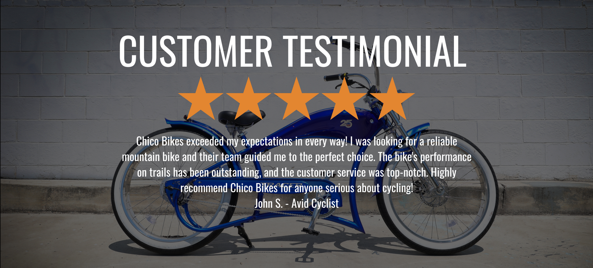 Customer Testimonial - Blue Tracer Cruiser Bike with 5-Star Rating at Chico Bikes