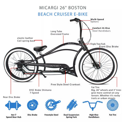 Tracer Bikes | Micargi Boston GT7 Stretch Cruiser Bicycle, 7-Speed, 26" Chopper Frame |  Chico USA, Inc. 