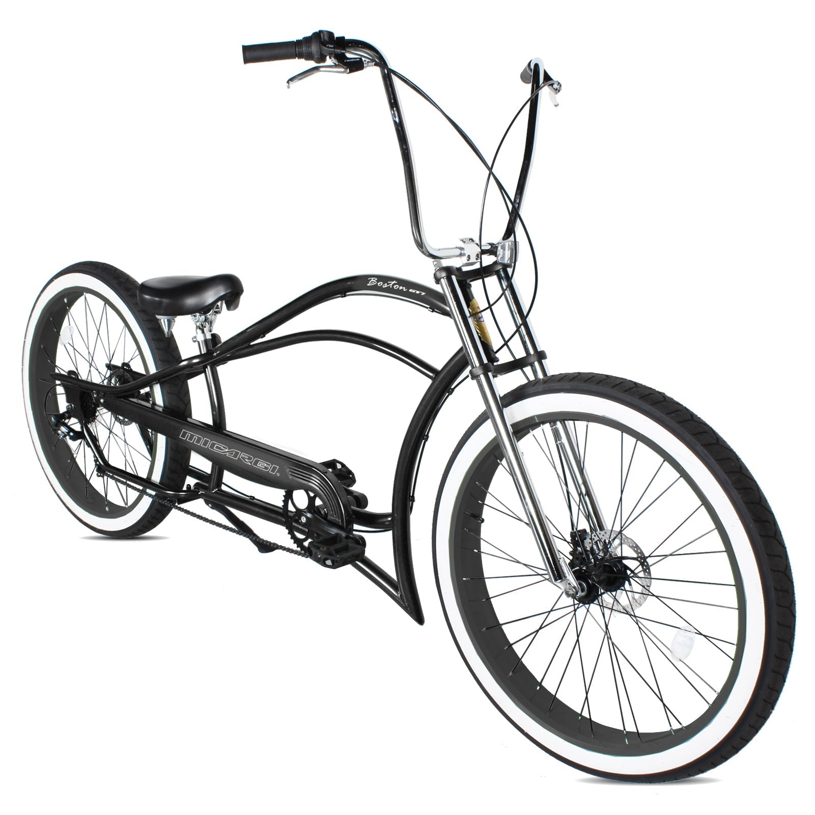 Tracer Bikes | Micargi Boston GT7 Stretch Cruiser Bicycle, 7-Speed, 26" Chopper Frame |  Chico USA, Inc. 