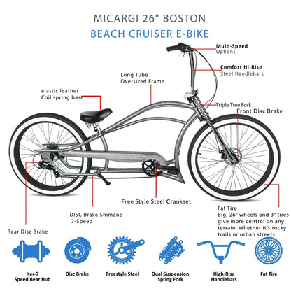 Tracer Bikes | Micargi Boston GT7 Stretch Cruiser Bicycle, 7-Speed, 26" Chopper Frame |  Chico USA, Inc. 