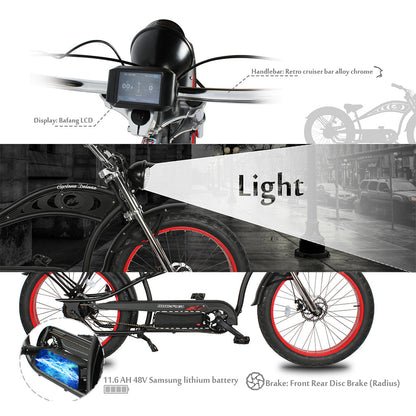 Tracer Bikes | Micargi Cyclone 26" 48V 500W Electric Fat Tire Beach Cruiser Bike |  Chico USA, Inc. 