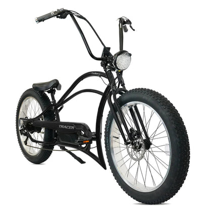 Tracer Bikes | Tracer Tracker DS7 26" 7 Speed Stretch E-Bike with Classic Dual Springer Fork, Disc Brakes, and Shimano Components |  Chico USA, Inc. 