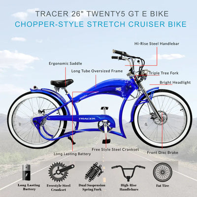 Tracer Bikes | Tracer Twenty5 GT 500W 26" CRUISER E-BIKE |  Chico USA, Inc. 