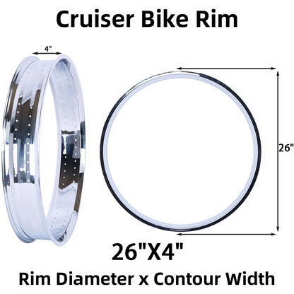 Chico RM-TH9526140-CP Bike Fat Mirror Electroplating Chrome Rim 26" x 4"×140H 100MM