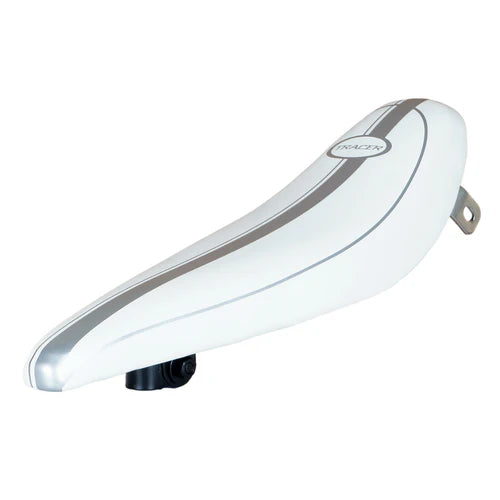 Tracer Bikes | Tracer SD-AF-3022-19 Lowrider Banana Saddle, White & Silver, 17.7" x 5.5" |  Chico USA, Inc. 