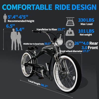 Tracer Twenty5 DS 500W Chopper Cruiser E-Bike - Chico USA, Inc.