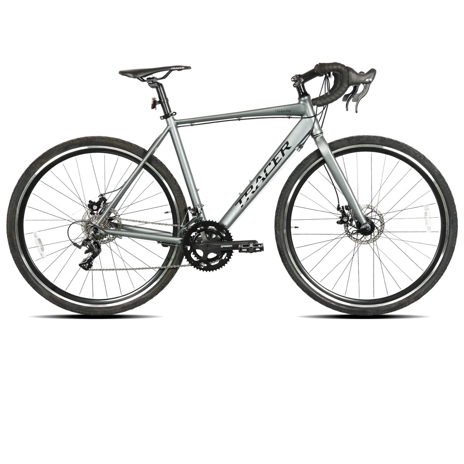 Tracer VELOCITY 700C Road Bike | Aluminum Frame, Matte Black, Grey