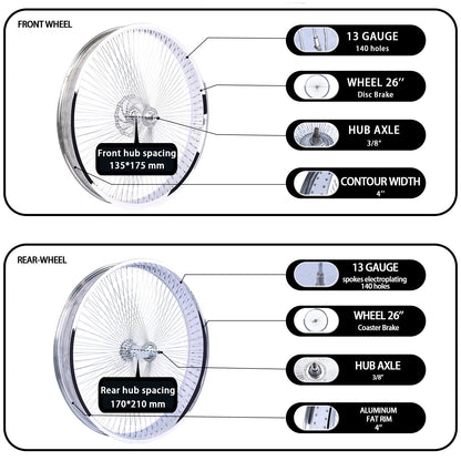 Chico WH-TH9526140C-CP Lowrider 26'' Coaster Brake Chrome Alloy Wheel Set - Chico USA, Inc.