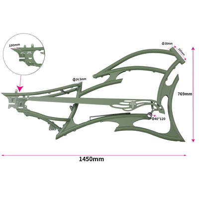 FM-RAPTOR 26" Stretch Chopper for 7-speed 26’"x3.0, 4.0 Ebike Frame - Chico USA, Inc.