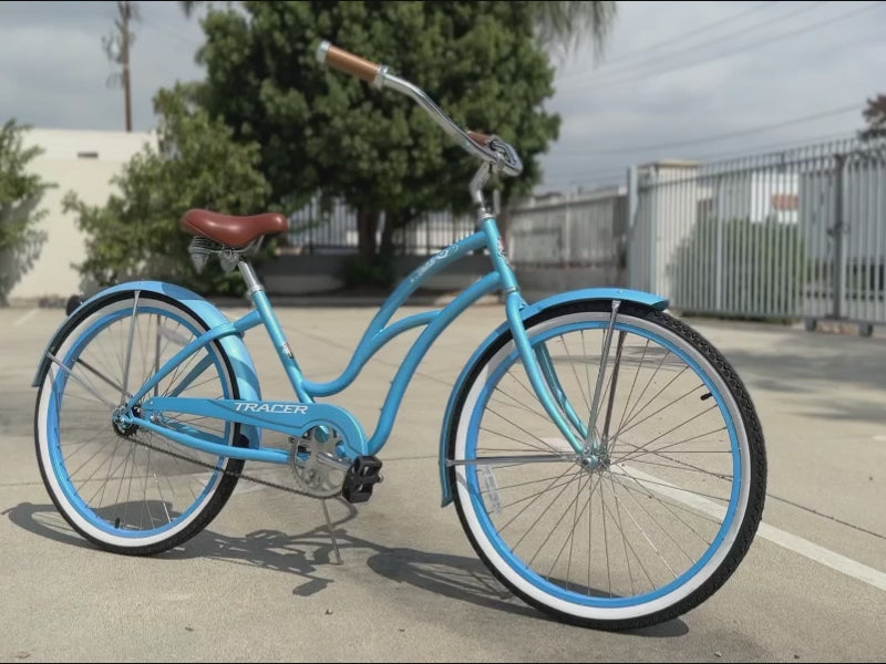 Load video: Tracer TAHA 26" Women's Beach Cruiser Bike with Shimano 7-Speed and Alloy Rims