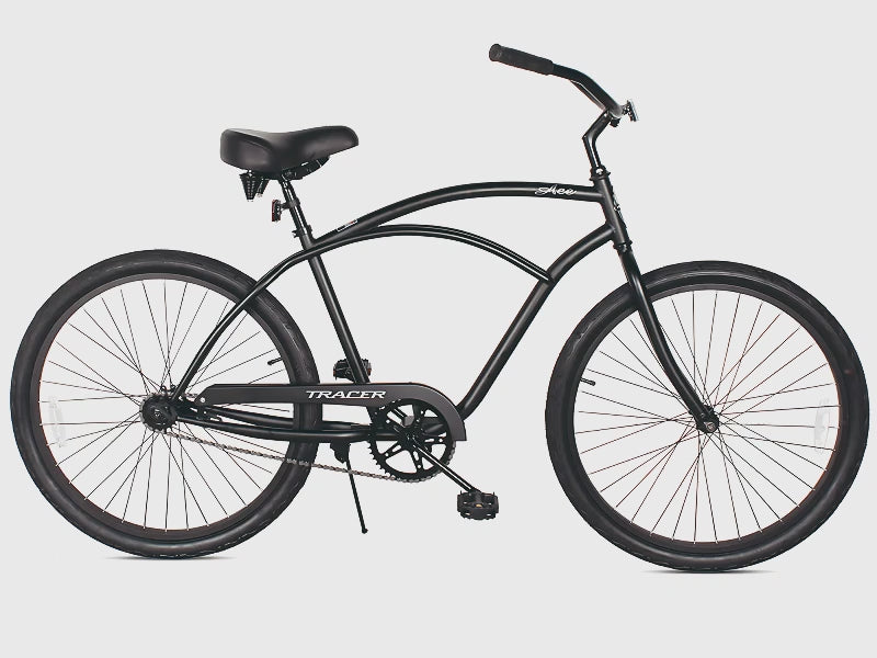 Load video: Tracer ACE 26" Beach Cruiser Bike for Men, Single Speed, Hi-ten Steel Frame, Black, 26" Tires