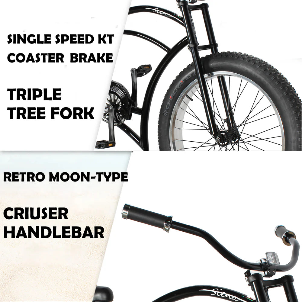 Tracer Siena 26" Chopper Stretch Cruiser Bike, 1-Speed/7-Speed, Various Colors - Chico USA, Inc.