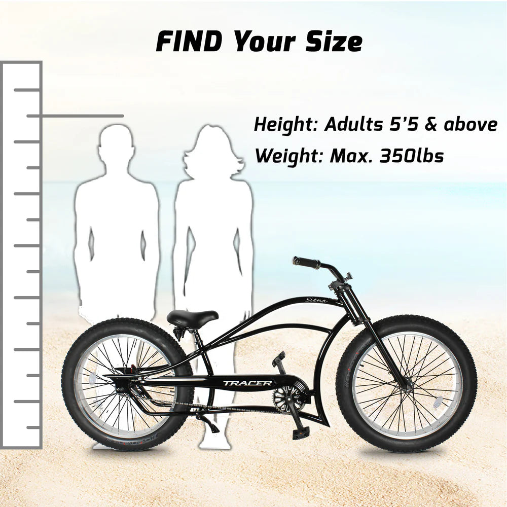 Tracer Siena 26" Chopper Stretch Cruiser Bike, 1-Speed/7-Speed, Various Colors - Chico USA, Inc.
